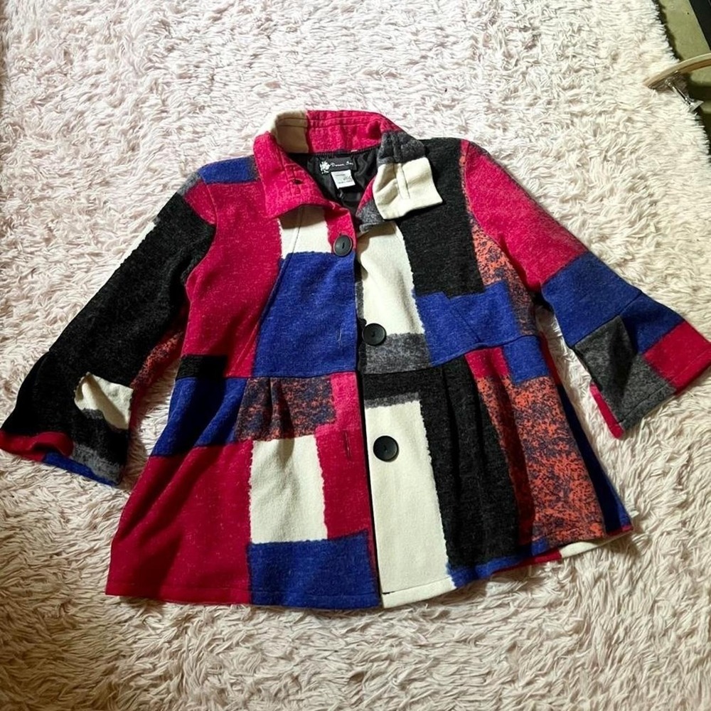 Patchwork Colorful Ruffle Swing Jacket Womens S Quirky Eclectic Weird Chic Retro